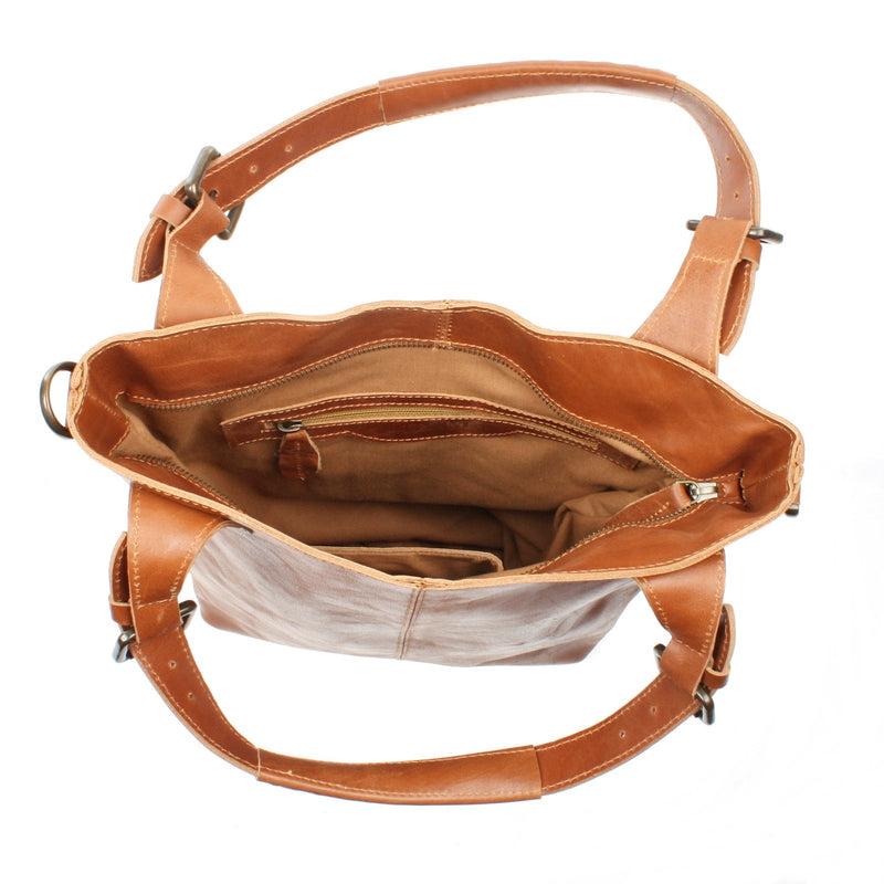 Leconi Umhängetasche Schultertasche Henkeltasche Damentasche Leder Cognac LE0054