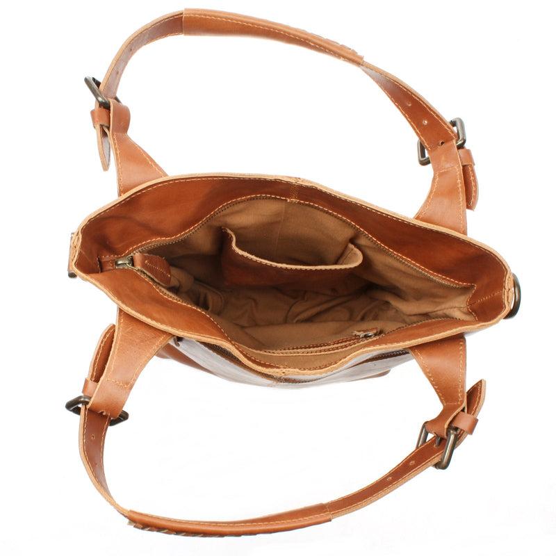 Leconi Umhängetasche Schultertasche Henkeltasche Damentasche Leder Cognac LE0054