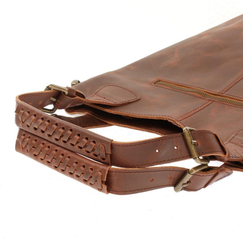 Leconi Umhängetasche Schultertasche Henkeltasche Damentasche Leder Braun LE0054