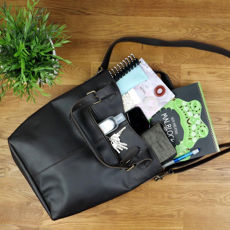 Leconi Umhängetasche Schultertasche Henkeltasche Damentasche Leder Dunkelbraun LE0054