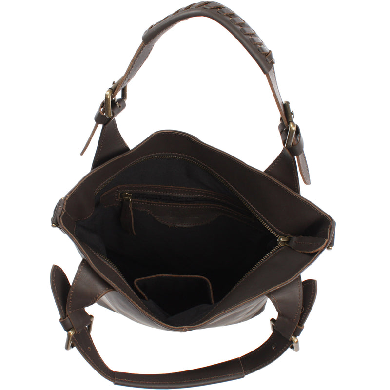 Leconi Umhängetasche Schultertasche Henkeltasche Damentasche Leder Dunkelbraun LE0054