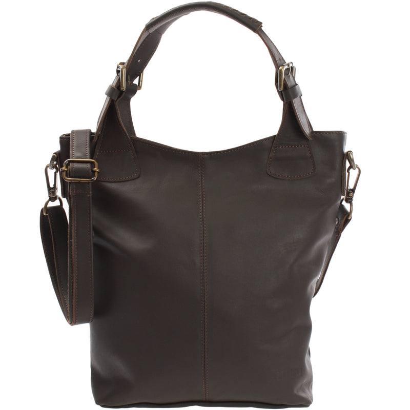 Leconi Umhängetasche Schultertasche Henkeltasche Damentasche Leder dunkelbraun LE0054