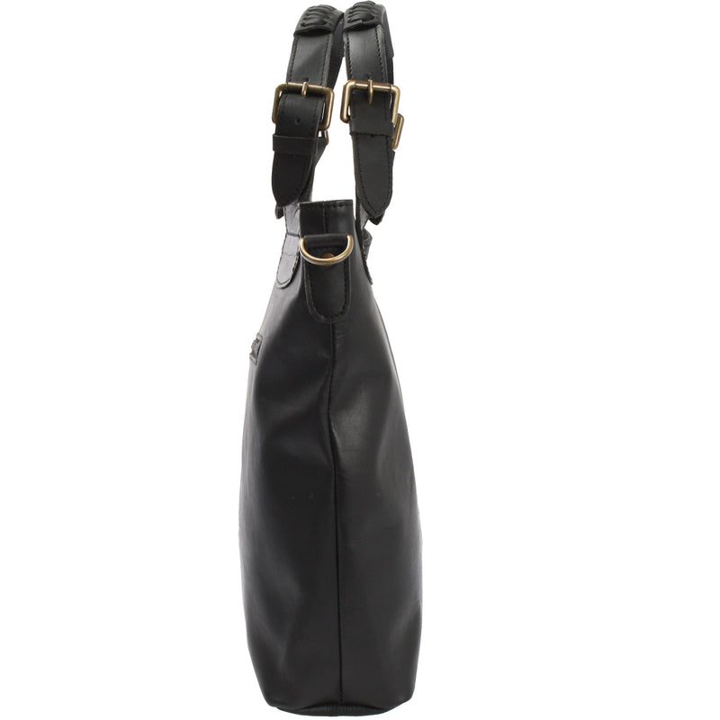 Leconi Umhängetasche Schultertasche Henkeltasche Damentasche Leder Schwarz LE0054