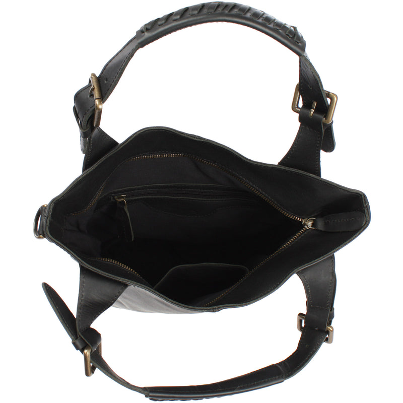 Leconi Umhängetasche Schultertasche Henkeltasche Damentasche Leder Schwarz LE0054