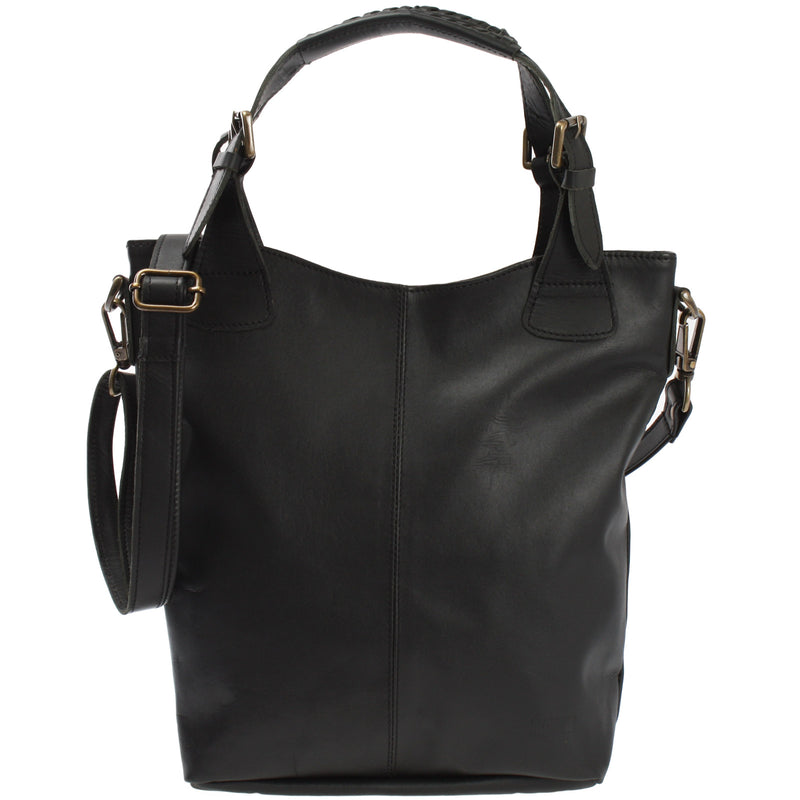 Leconi Umhängetasche Schultertasche Henkeltasche Damentasche Leder schwarz LE0054