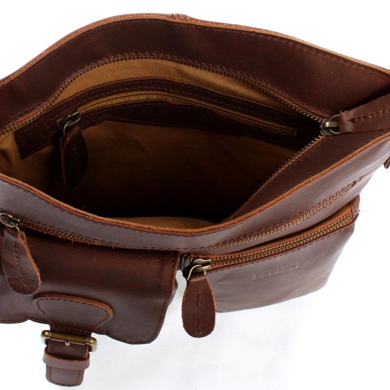 Leconi Umhängetasche Schultertasche Ledertasche Leder Braun LE3084