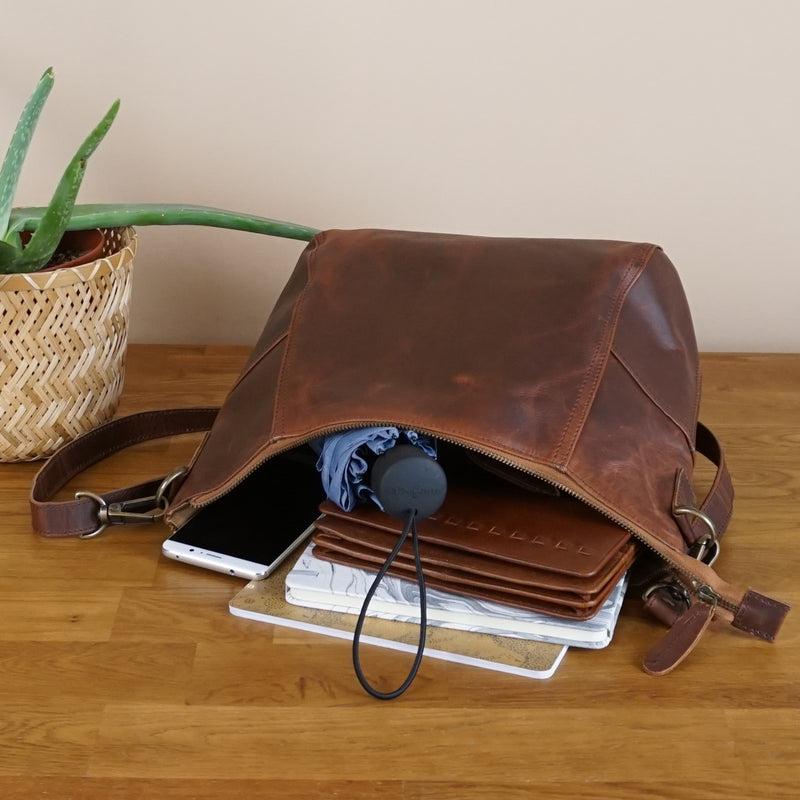 Leconi Umhängetasche Schultertasche Ledertasche Leder Braun LE0058