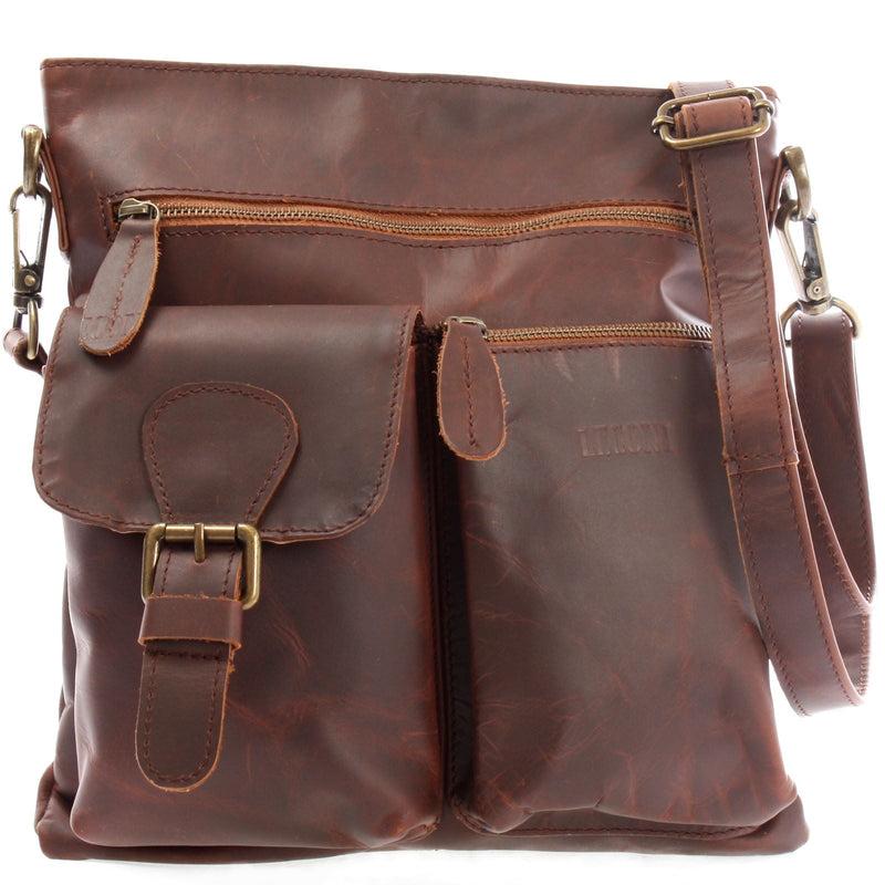 Leconi Umhängetasche Schultertasche Ledertasche Leder braun LE3084