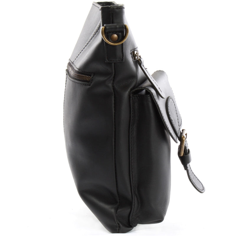 Leconi Umhängetasche Schultertasche Ledertasche Leder Schwarz LE3084