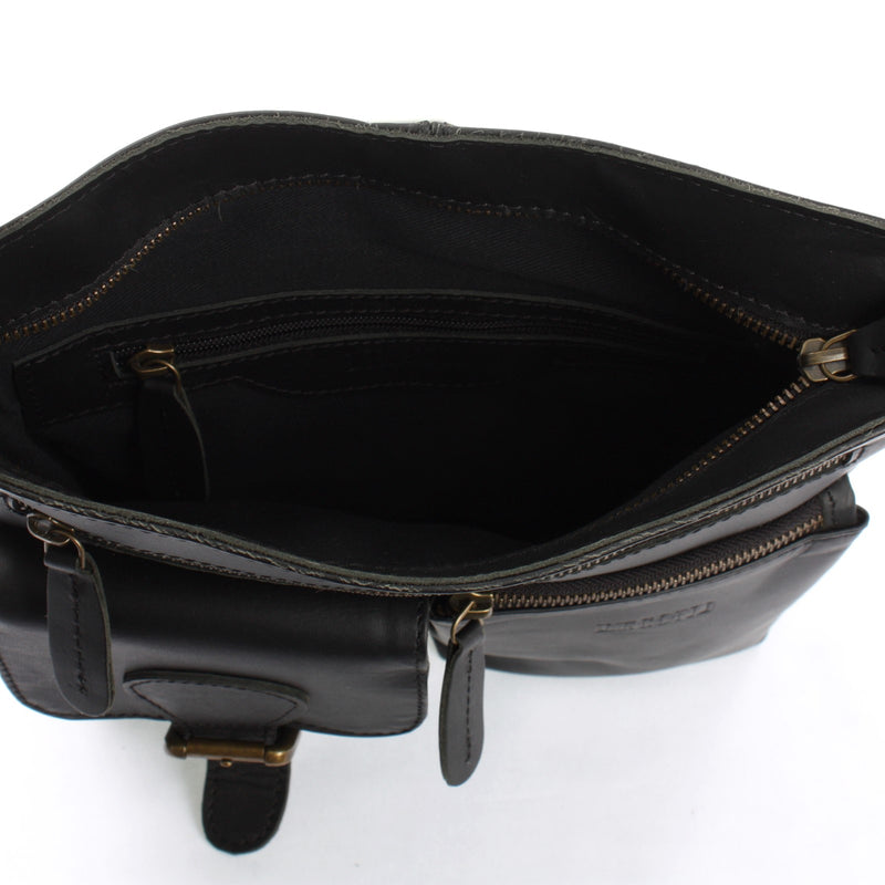 Leconi Umhängetasche Schultertasche Ledertasche Leder Schwarz LE3084