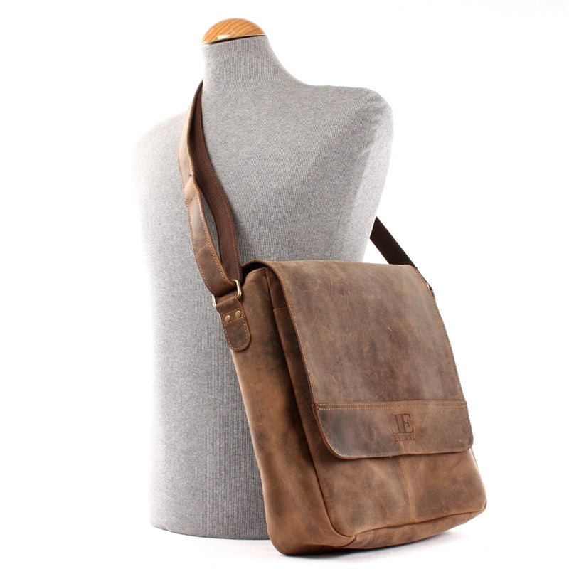 Leconi Umhängetasche Schultertasche Messenger Bag Kuriertasche Businesstasche Leder Vintage Braun LE3063