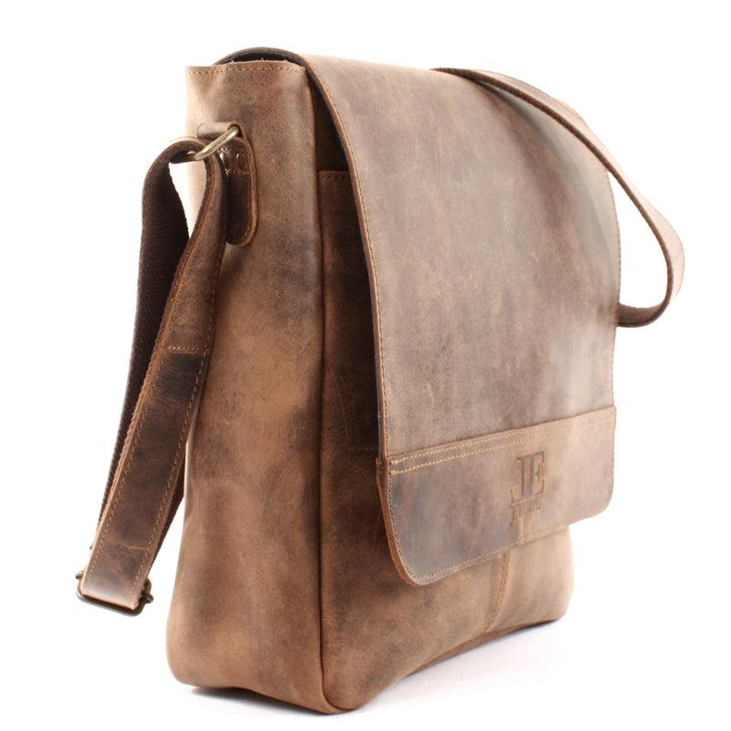 Leconi Umhängetasche Schultertasche Messenger Bag Kuriertasche Businesstasche Leder Vintage Braun LE3063