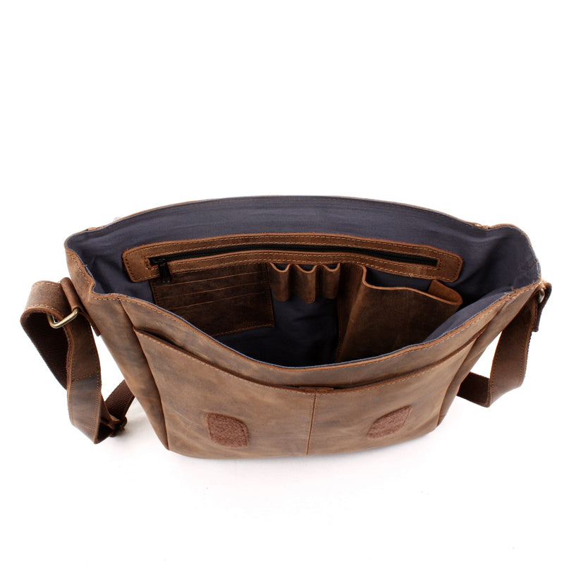 Leconi Umhängetasche Schultertasche Messenger Bag Kuriertasche Businesstasche Leder Vintage Braun LE3063