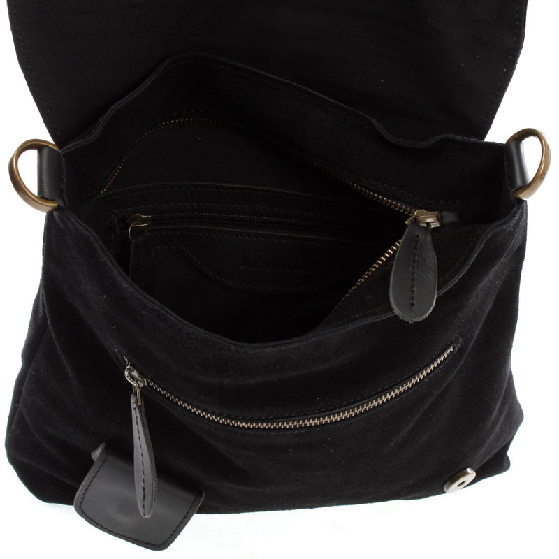 Leconi Umhängetasche Schultertasche Veloursleder Schwarz LE3027