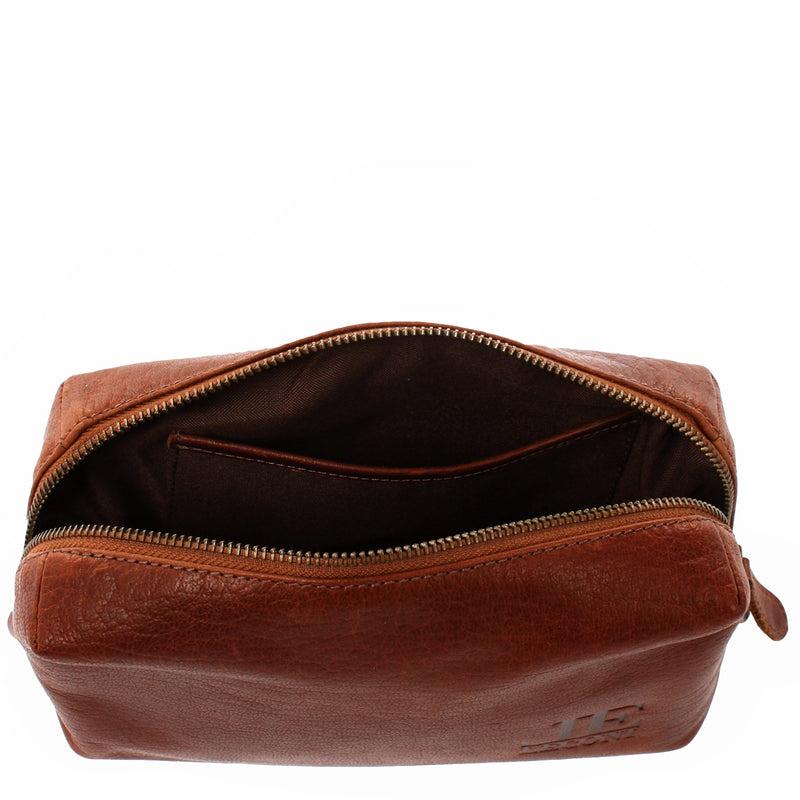 Leconi Utensilientasche Kosmetiktasche Schminktasche Stiftemappe Damen Herren Leder Braun LE9018