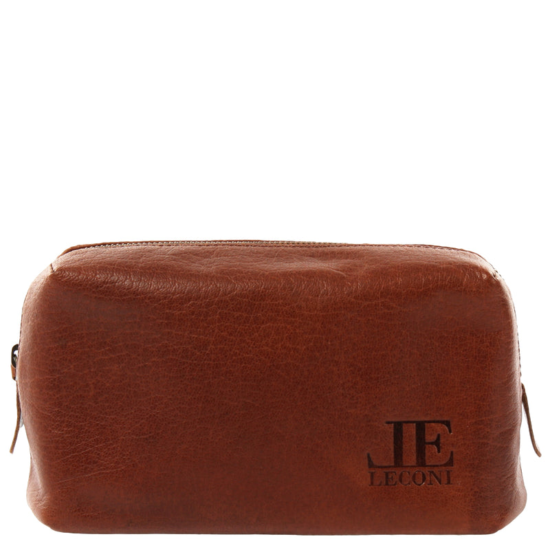 Leconi Utensilientasche Kosmetiktasche Schminktasche Stiftemappe Damen Herren Leder braun LE9018
