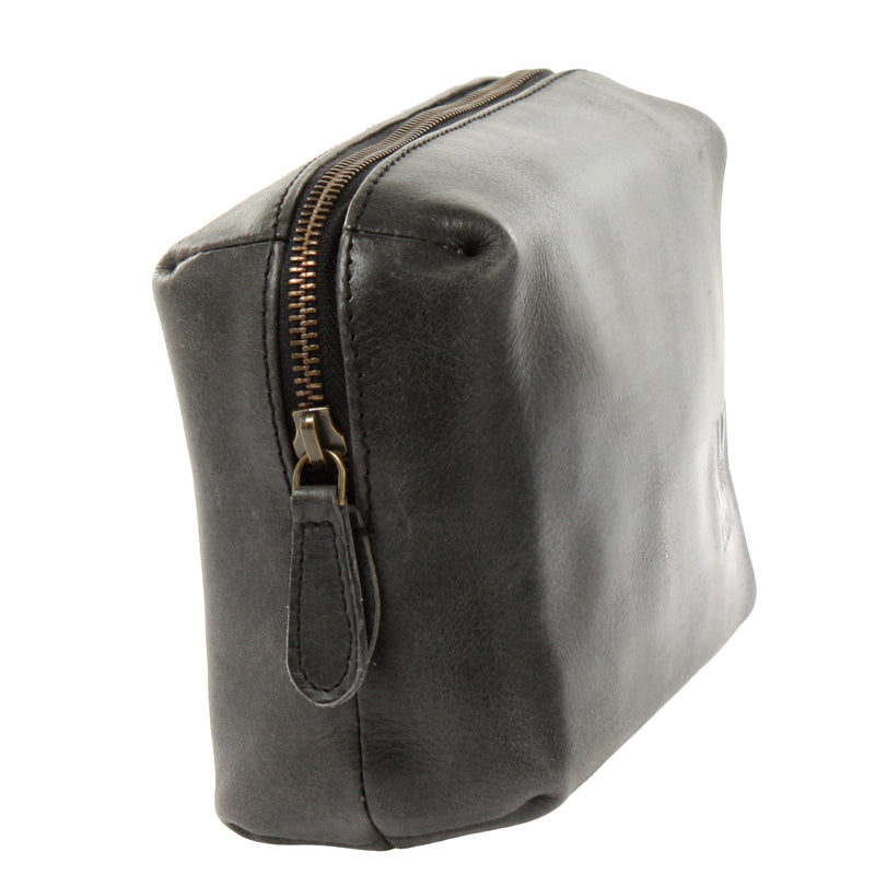 Leconi Utensilientasche Kosmetiktasche Stiftemappe Leder Dunkelgrau LE9018