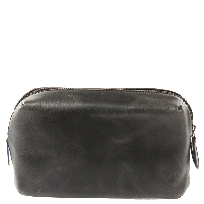 Leconi Utensilientasche Kosmetiktasche Stiftemappe Leder Dunkelgrau LE9018