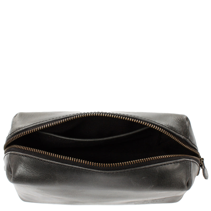 Leconi Utensilientasche Kosmetiktasche Stiftemappe Leder Dunkelgrau LE9018