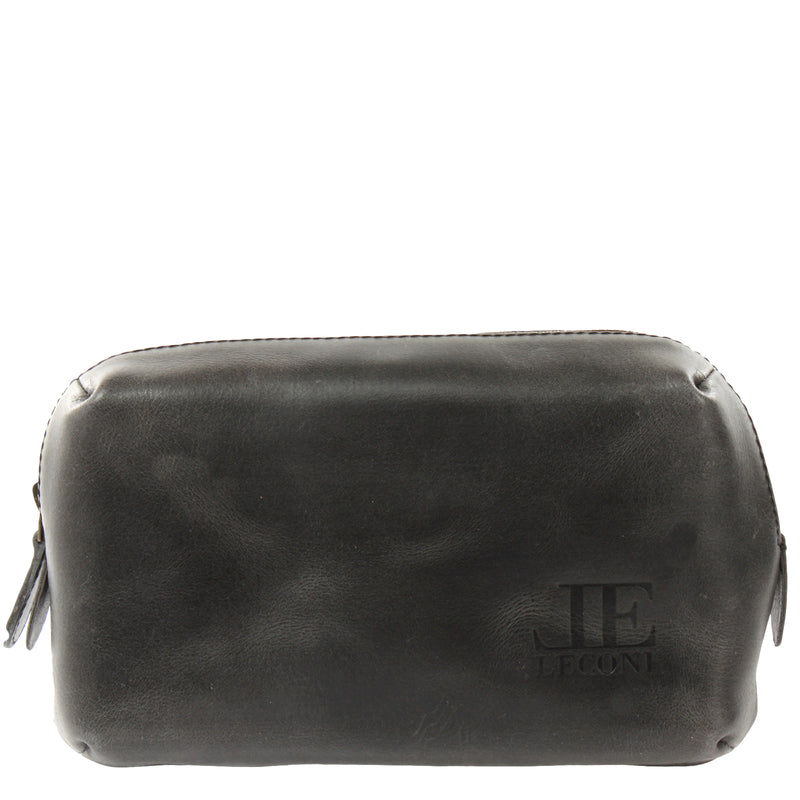 Leconi Utensilientasche Kosmetiktasche Stiftemappe Leder dunkelgrau LE9018