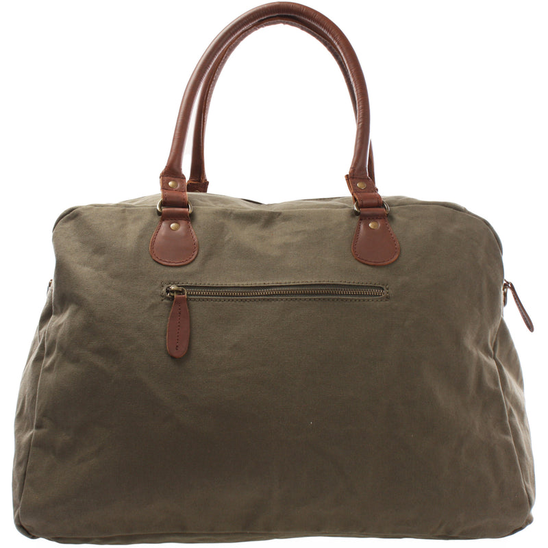 Leconi Weekender Handgepäck Reisetasche Canvas Leder Grün LE2012