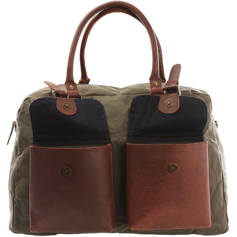 Leconi Weekender Handgepäck Reisetasche Canvas Leder Grün LE2012