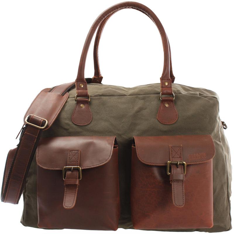 Leconi Weekender Handgepäck Reisetasche Canvas Leder grün LE2012