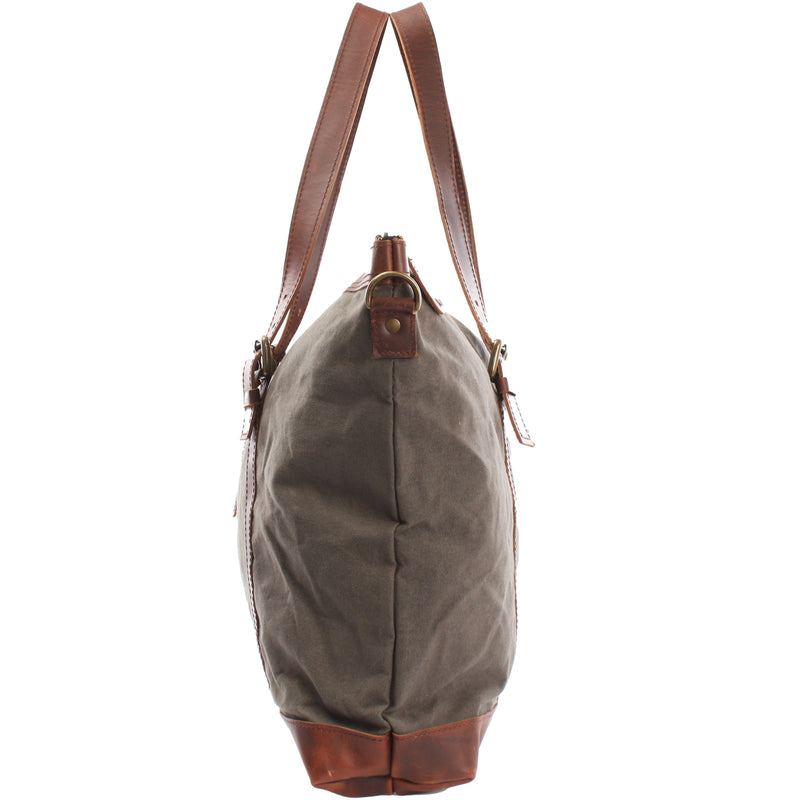 Leconi Weekender Reisetasche Shopper Damen Herren Leder Canvas Grau LE2013