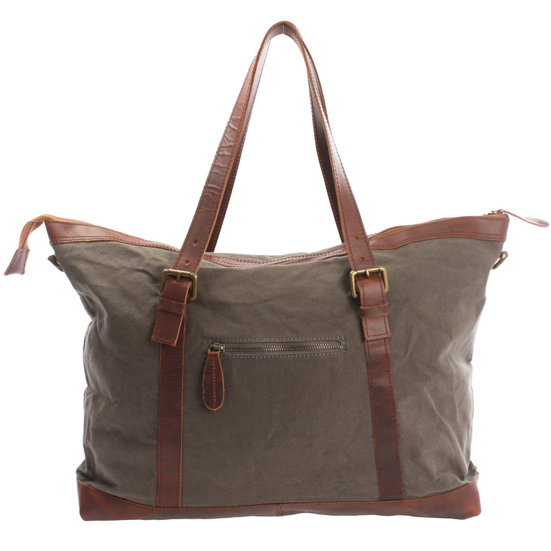 Leconi Weekender Reisetasche Shopper Damen Herren Leder Canvas Grau LE2013