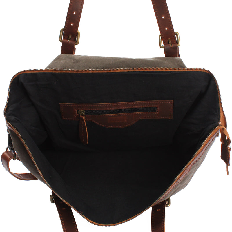 Leconi Weekender Reisetasche Shopper Damen Herren Leder Canvas Grau LE2013