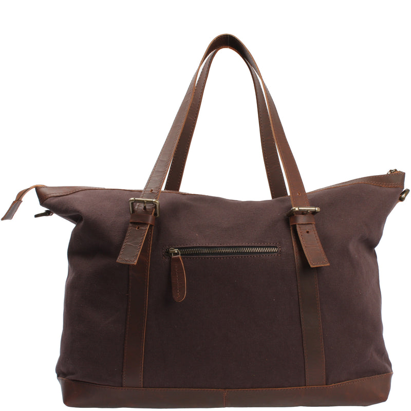 Leconi Weekender Reisetasche Shopper Damen Herren Leder Canvas Mokka LE2013