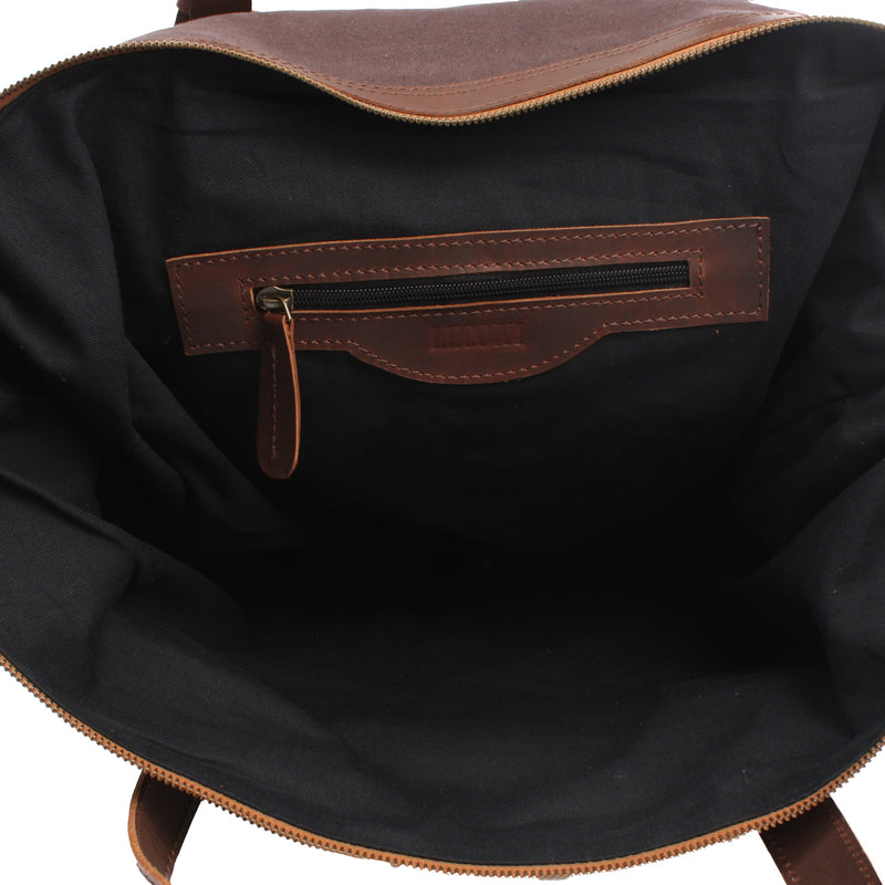 Leconi Weekender Reisetasche Shopper Damen Herren Leder Canvas Mokka LE2013