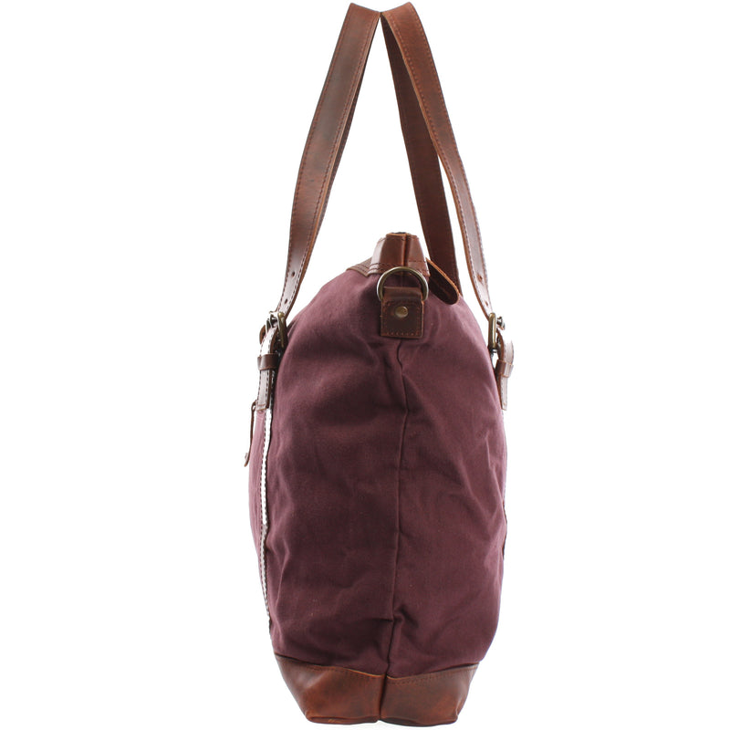 Leconi Weekender Reisetasche Shopper Damen Herren Leder Canvas Bordeaux LE2013