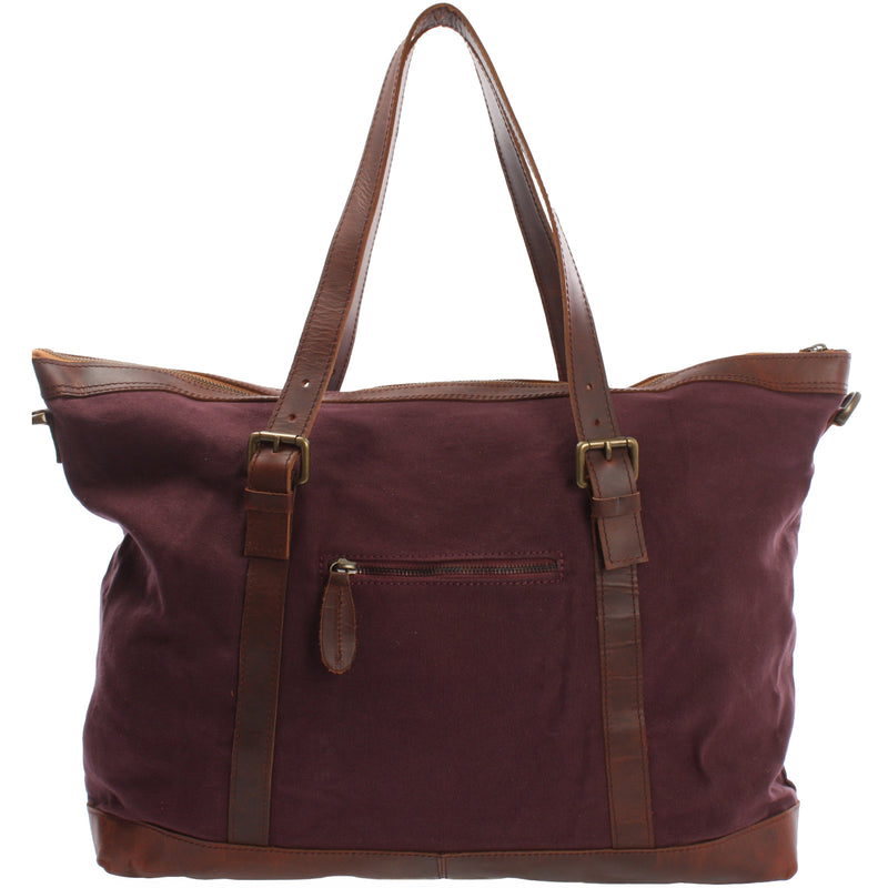Leconi Weekender Reisetasche Shopper Damen Herren Leder Canvas Bordeaux LE2013