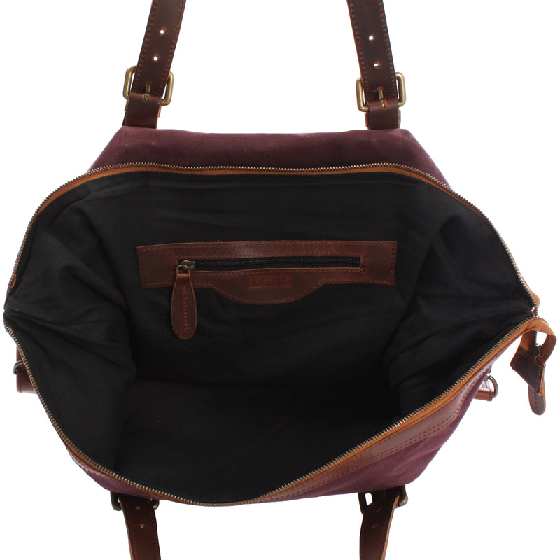 Leconi Weekender Reisetasche Shopper Damen Herren Leder Canvas Bordeaux LE2013