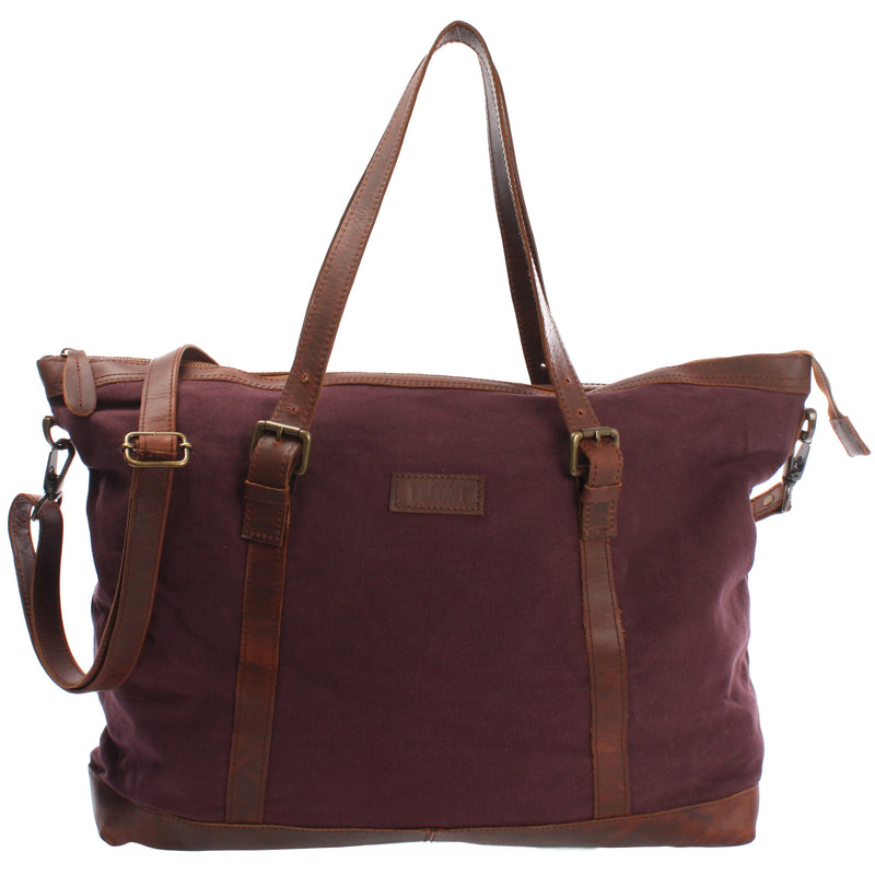 Leconi Weekender Reisetasche Shopper Damen Herren Leder Canvas bordeaux LE2013