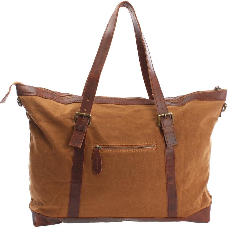 Leconi Weekender Reisetasche Shopper Damen Herren Leder Canvas Cognac LE2013