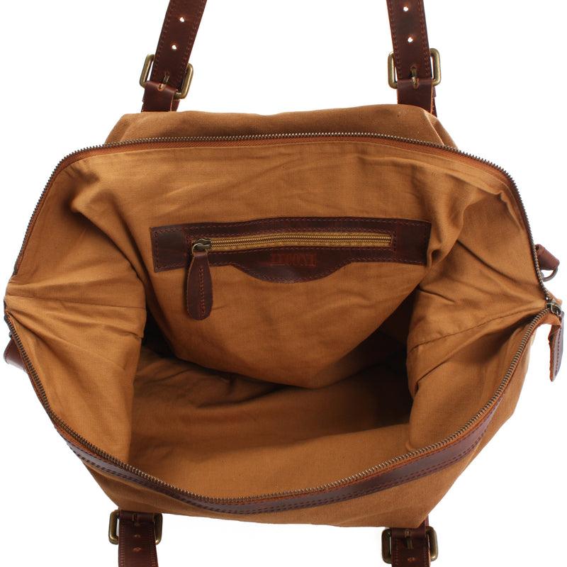 Leconi Weekender Reisetasche Shopper Damen Herren Leder Canvas Cognac LE2013