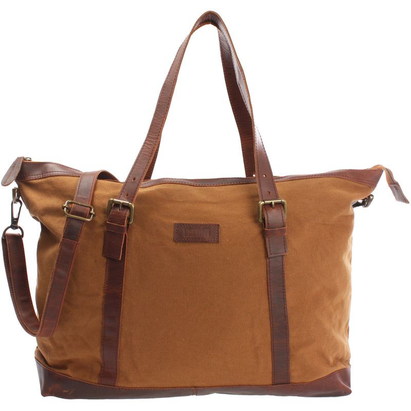 Leconi Weekender Reisetasche Shopper Damen Herren Leder Canvas cognac LE2013