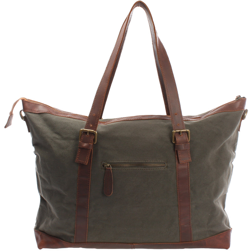 Leconi Weekender Reisetasche Shopper Damen Herren Leder Canvas Grün LE2013
