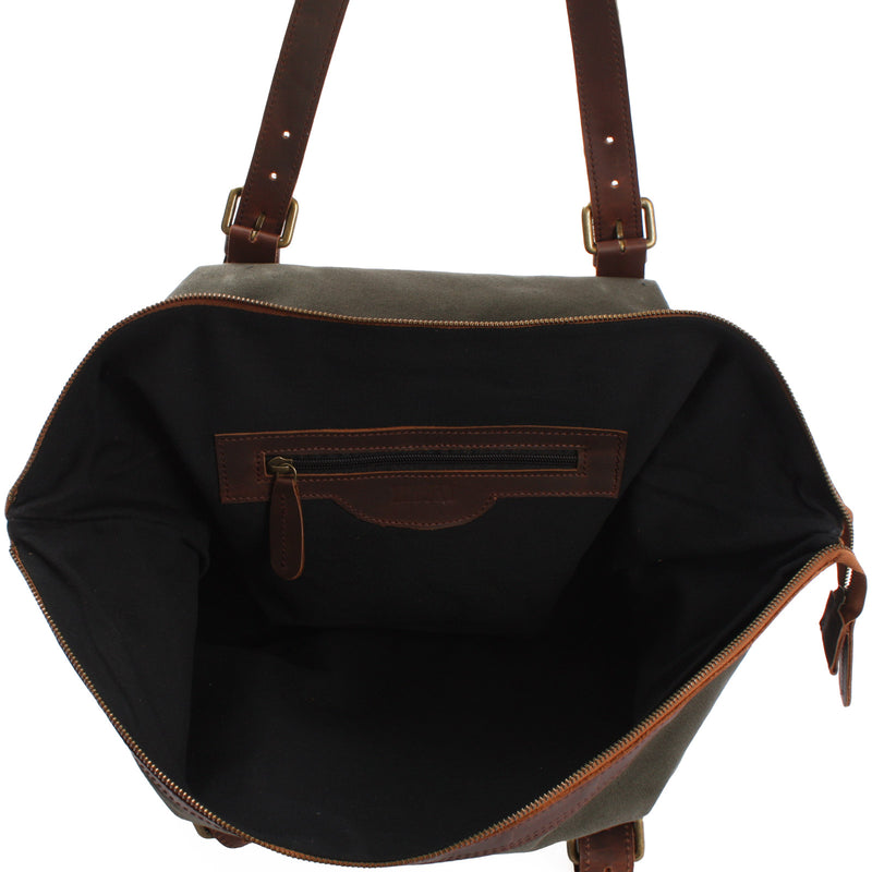 Leconi Weekender Reisetasche Shopper Damen Herren Leder Canvas Grün LE2013