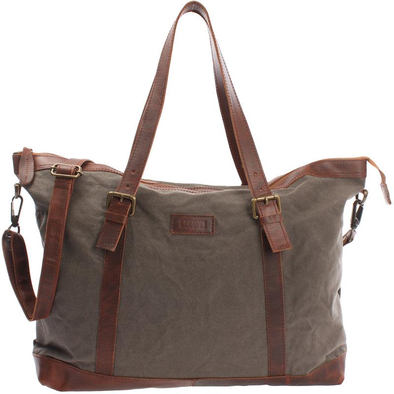 Leconi Weekender Reisetasche Shopper Damen Herren Leder Canvas grau LE2013