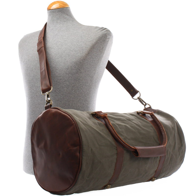 Leconi Weekender Reisetasche Sporttasche Vintage Leder Canvas Grün LE2004