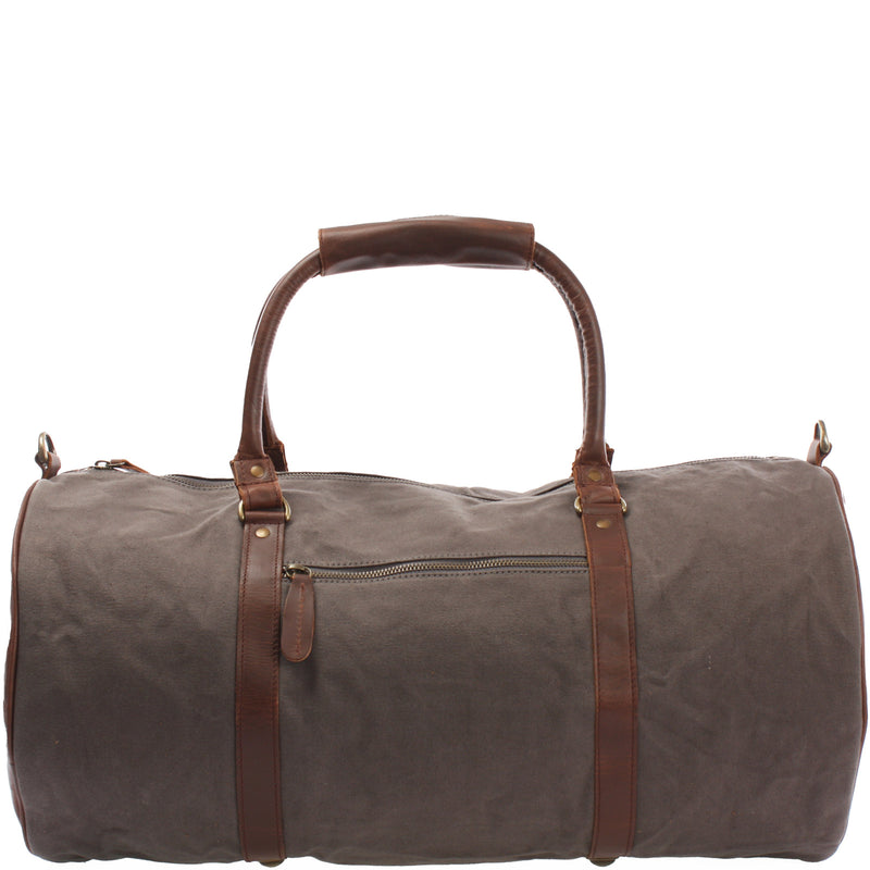 Leconi Weekender Reisetasche Sporttasche Vintage Leder Canvas Grau LE2004