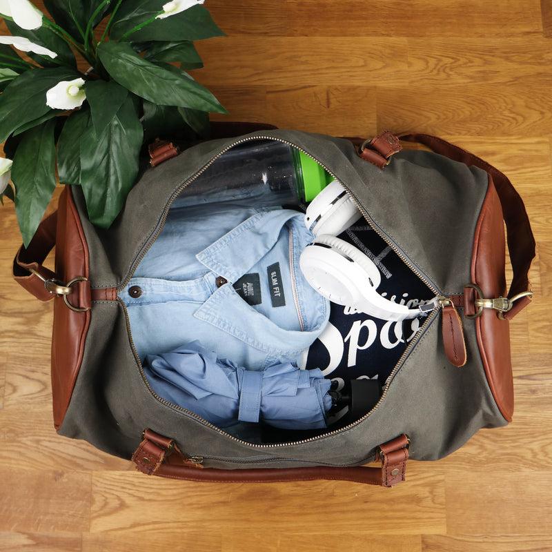 Leconi Weekender Reisetasche Sporttasche Vintage Leder Canvas Grau LE2004