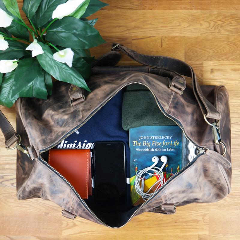 Leconi Weekender Reisetasche Sporttasche Vintage Leder Schlamm LE2004