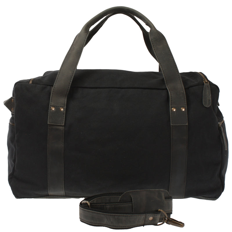 Leconi Weekender Sporttasche Reisetasche Damen Herren Leder Canvas Schwarz LE2014