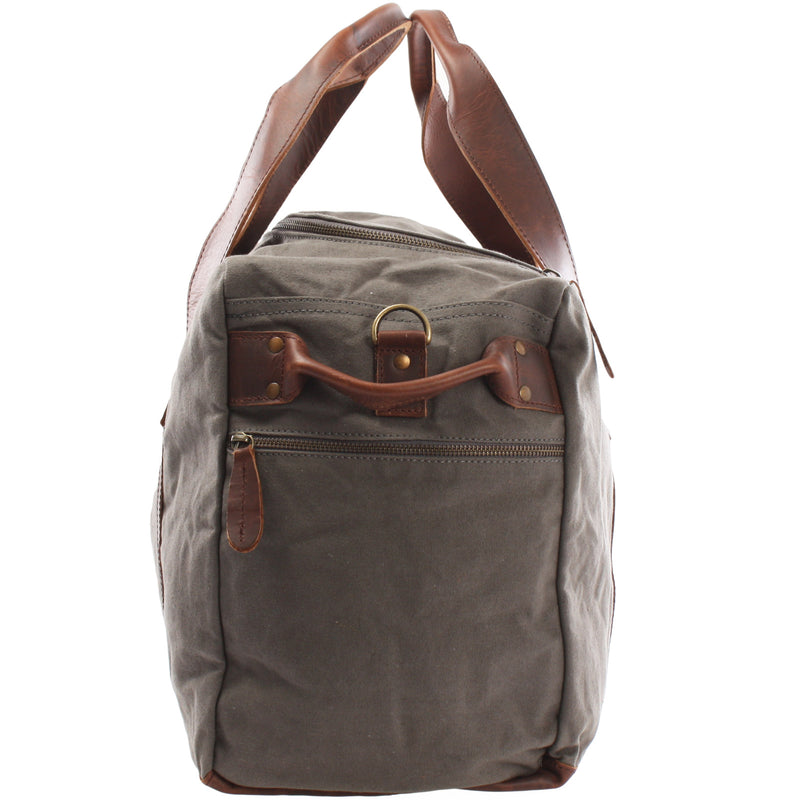Leconi Weekender Sporttasche Reisetasche Damen Herren Leder Canvas Grau LE2014