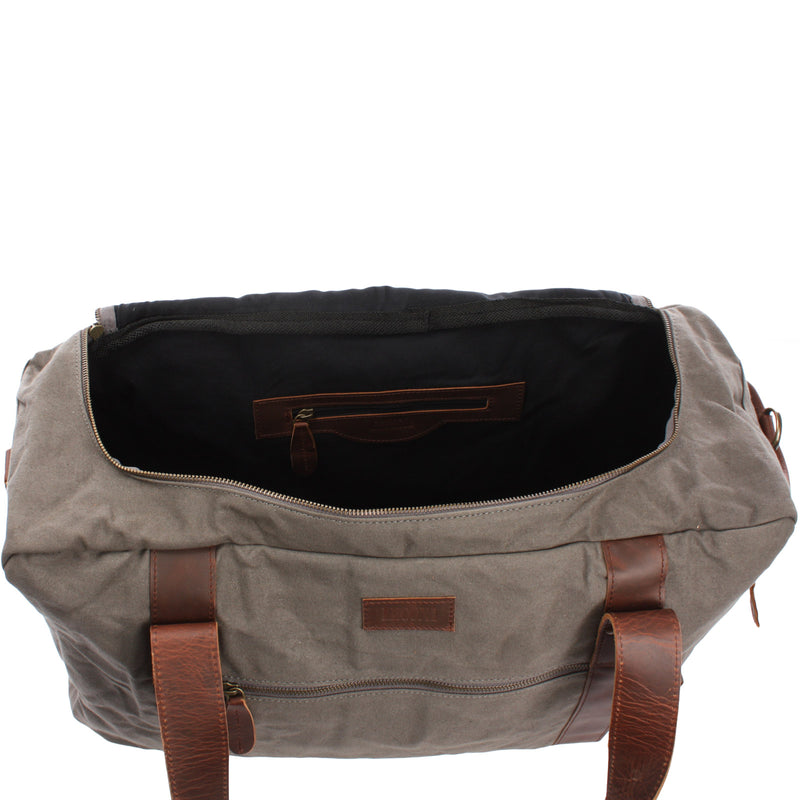Leconi Weekender Sporttasche Reisetasche Damen Herren Leder Canvas Grau LE2014