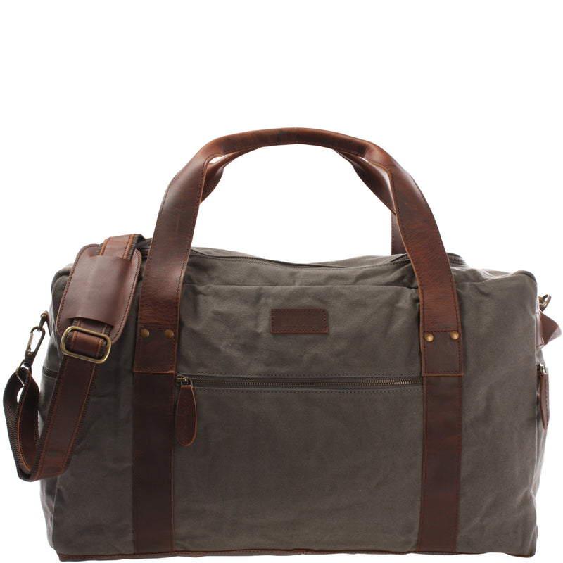 Leconi Weekender Sporttasche Reisetasche Damen Herren Leder Canvas grau LE2014